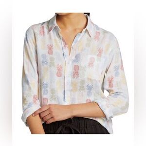 Rails Charli Pineapple Print Linen Button Down Top Sz Xs